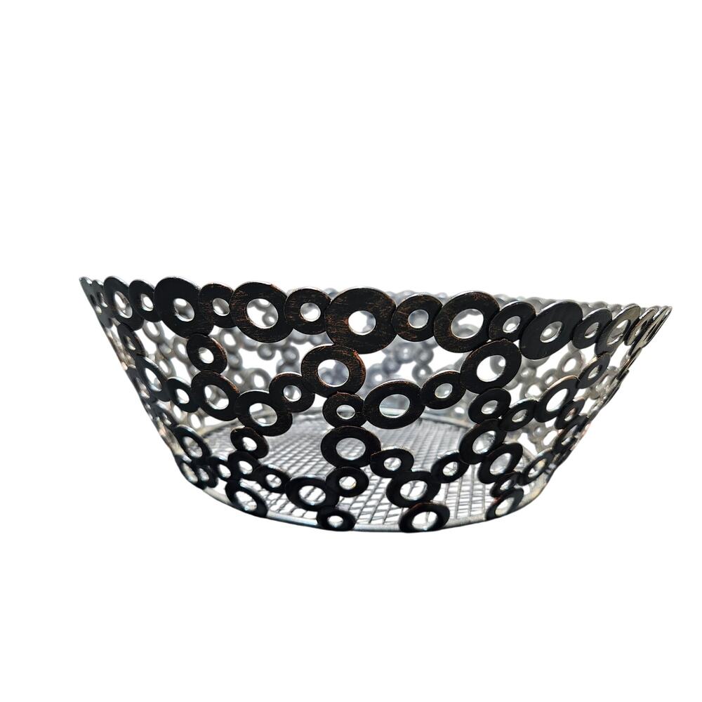 Pristine Decorative Metal basket 11" wide 4" tall inverted bottom is 8" wide #50